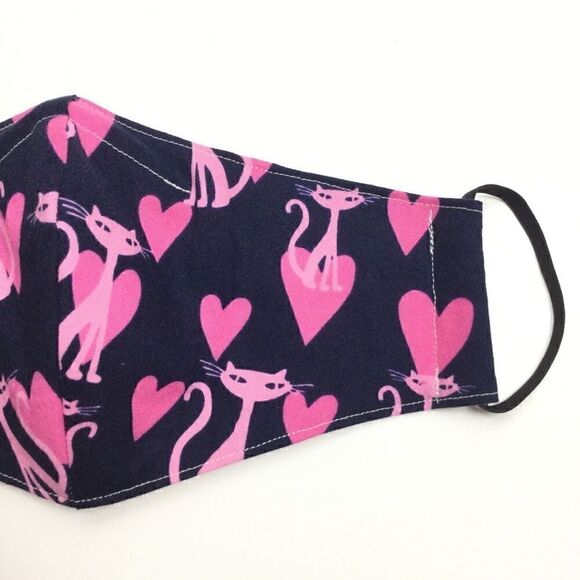 2/$15 - Cats Mask, Navy Face Mask w/Pink Hearts & Cats, Filti Filter - Picture 7 of 15